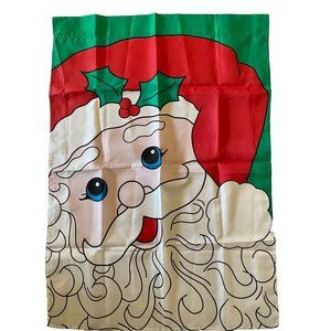 Vintage Santa Claus Face Christmas Large House Flag Red Green White 1990s 29x40